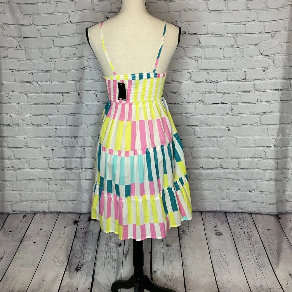 Torrid Mini Cotton Voile Trapeze Cover Up Dress Playful Stripe Dew O L/12 NWT